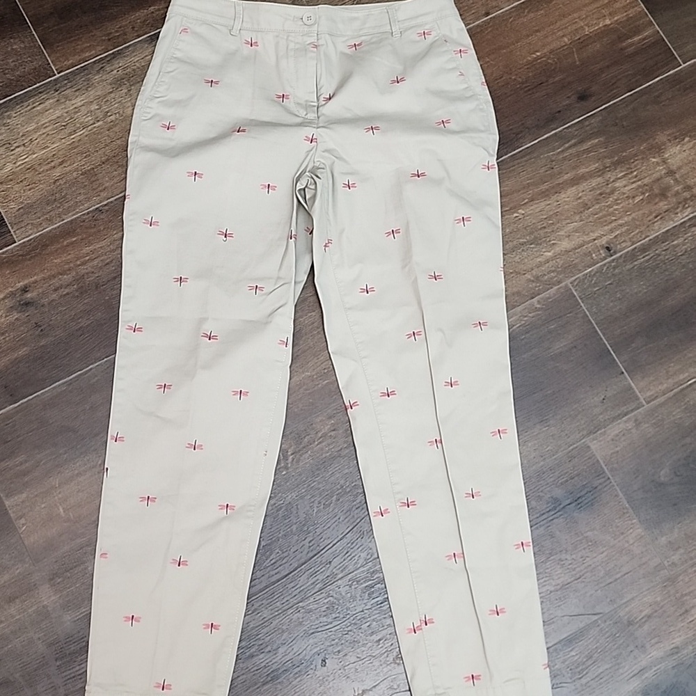 Talbot khaki cropped pants with dragonflys size 6